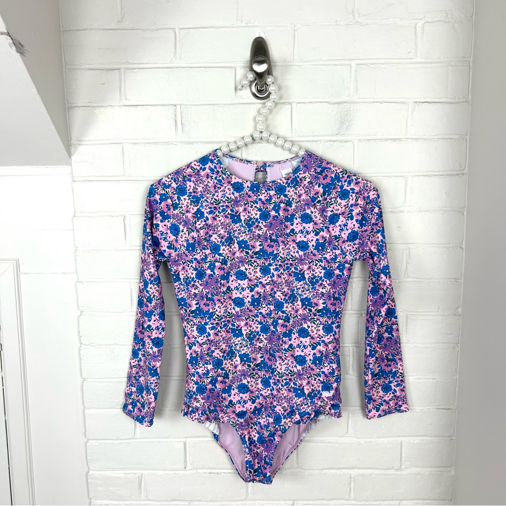 Vineyard Vines Girls Floral Long Sleeve One Piece Swimsuit Size M 12-14